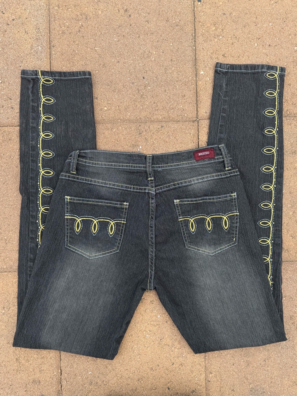 Vintage Embroidered Skinny Jeans in Dark Black - Picture 3 of 9
